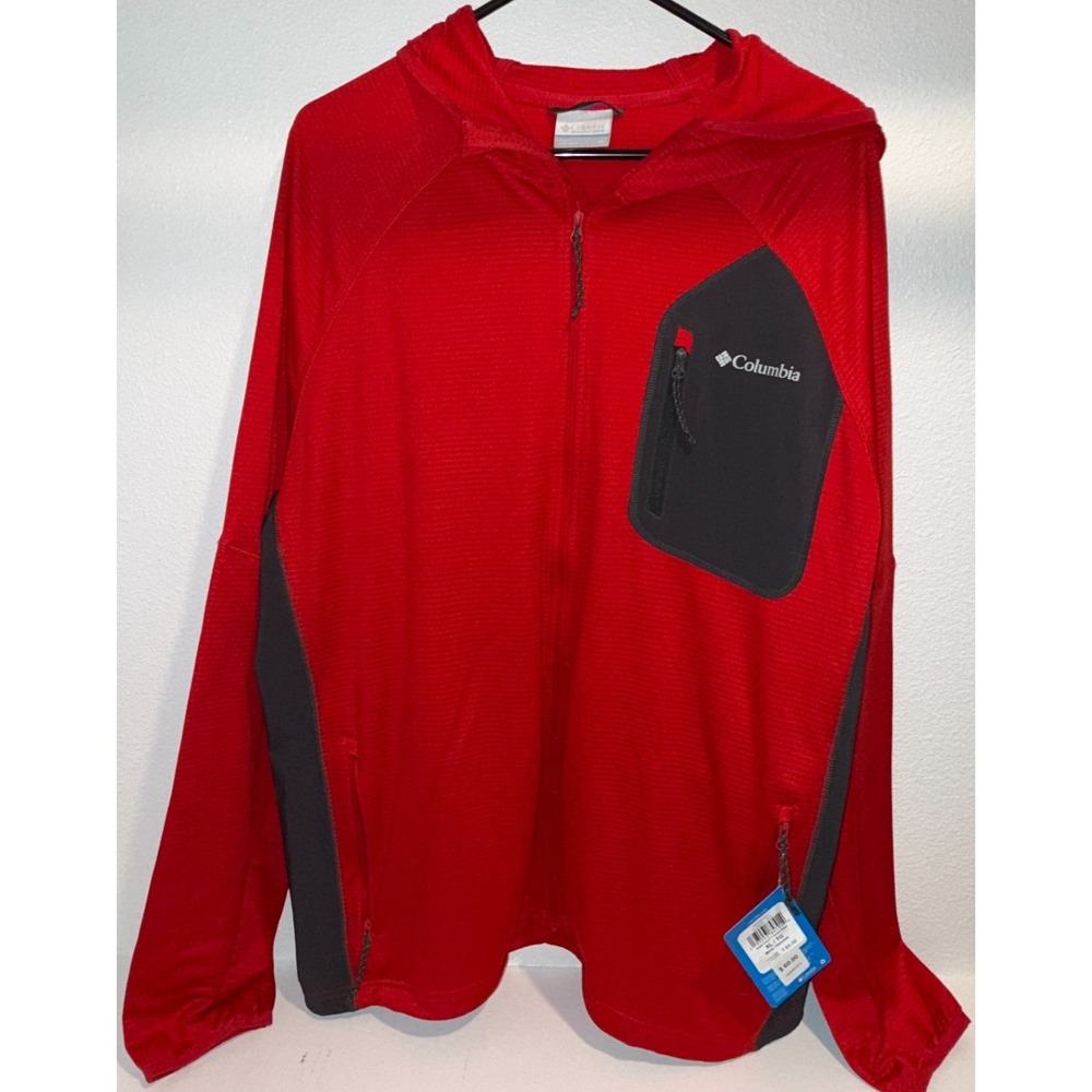 Columbia Single Canyon Hooded Fleece Full Zip Red Mens XL Lightweight